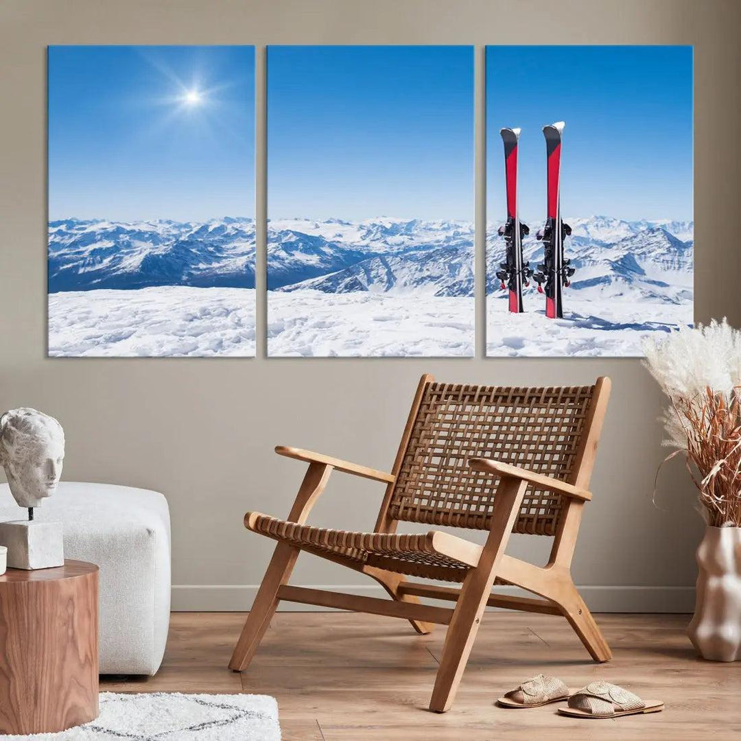 Ski Season Snow Mountain Giclee Canvas Extra Large Wall Art Print