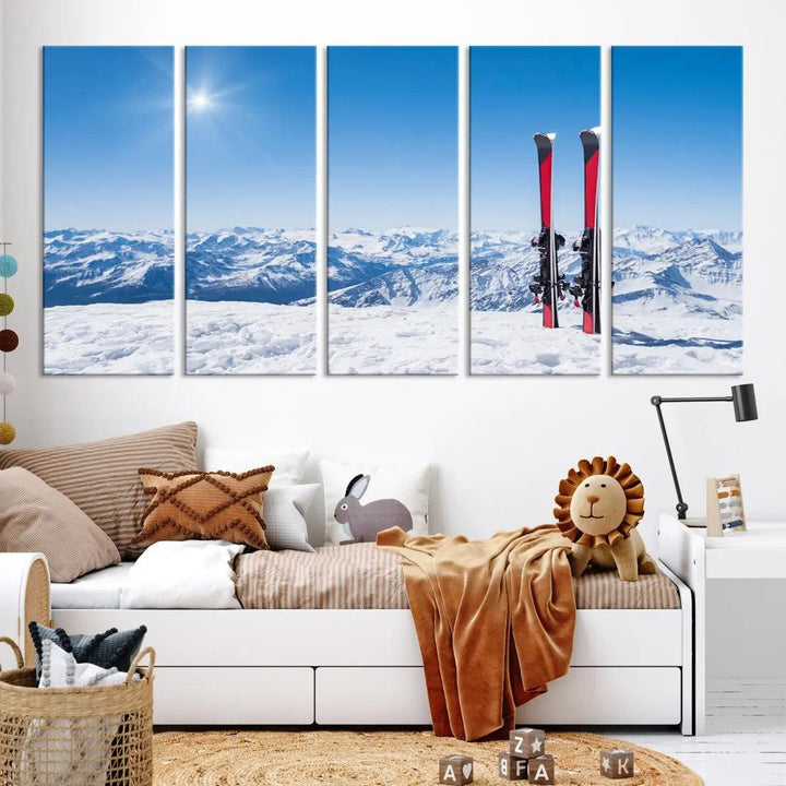 Ski Season Snow Mountain Giclee Canvas Extra Large Wall Art Print