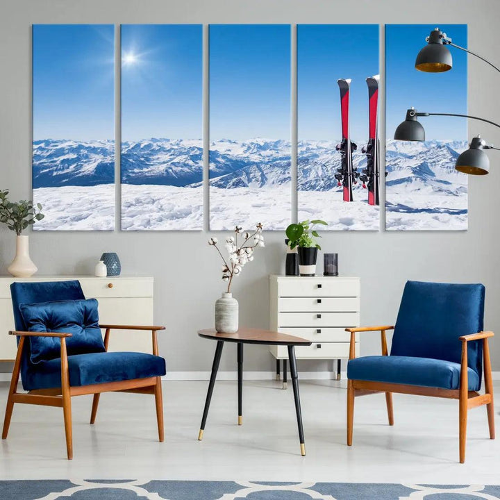 Ski Season Snow Mountain Giclee Canvas Extra Large Wall Art Print