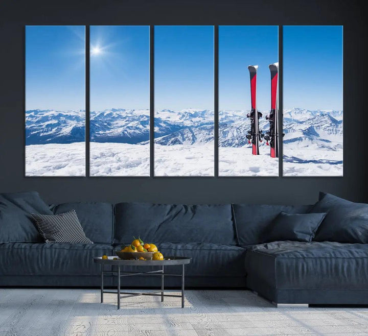 Ski Season Snow Mountain Giclee Canvas Extra Large Wall Art Print