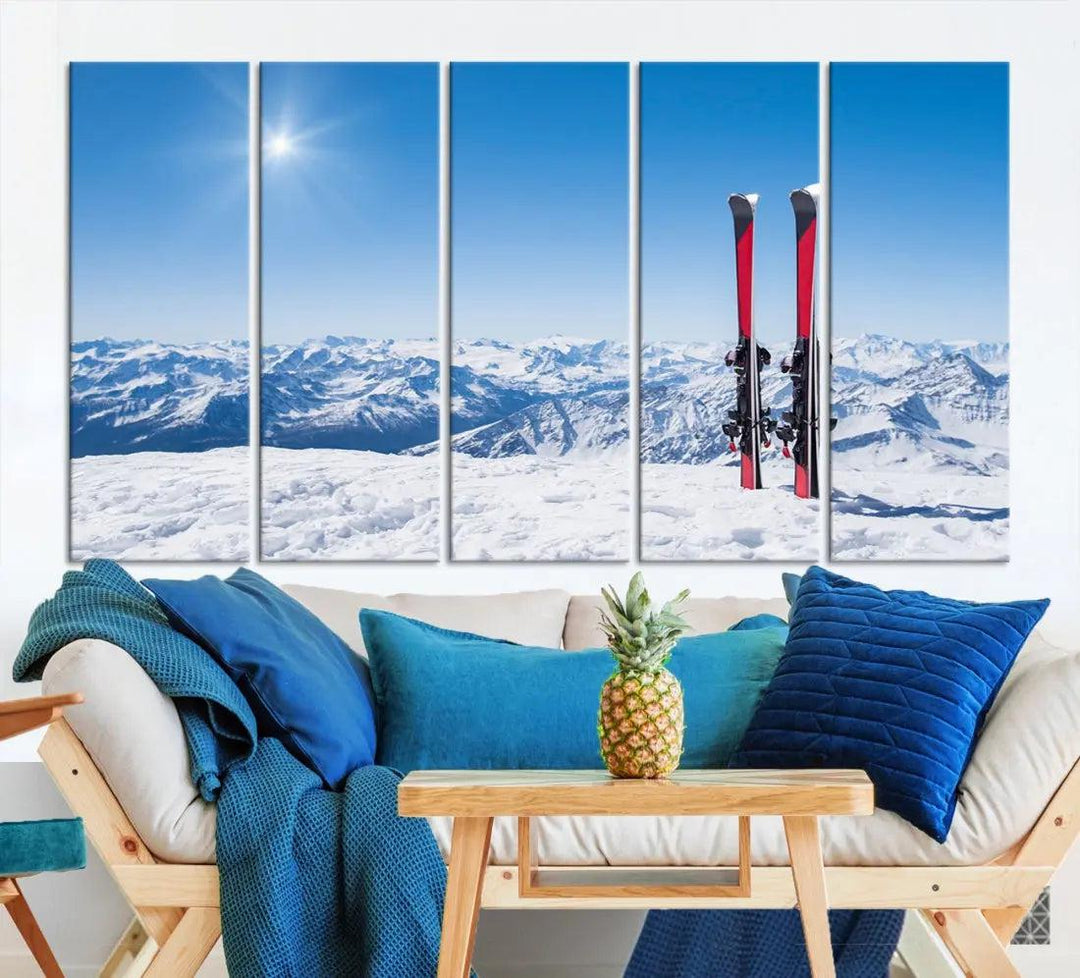 Ski Season Snow Mountain Giclee Canvas Extra Large Wall Art Print