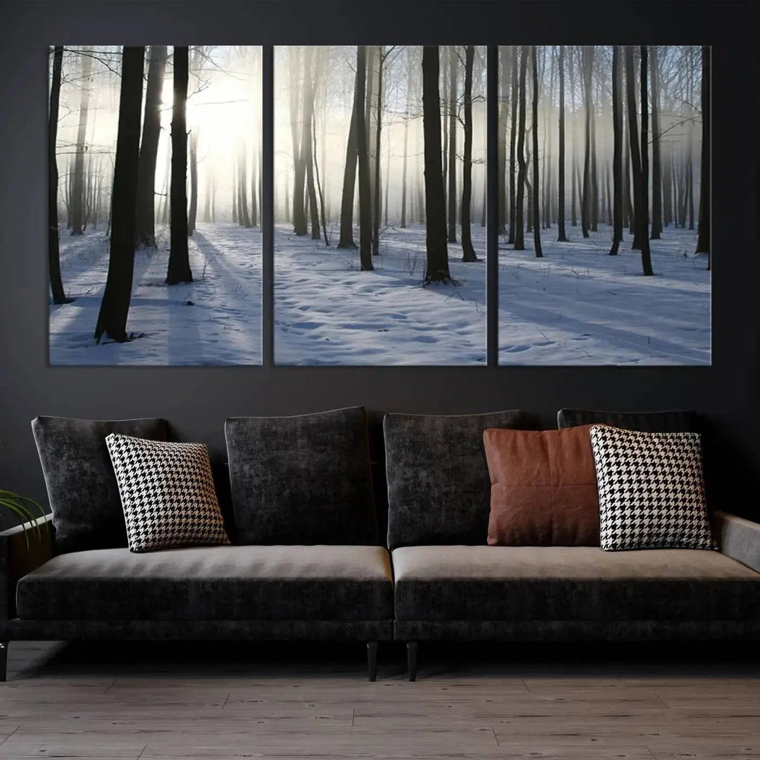 Snowy Forest with Sunshine in Winter Large Wall Art Canvas Print