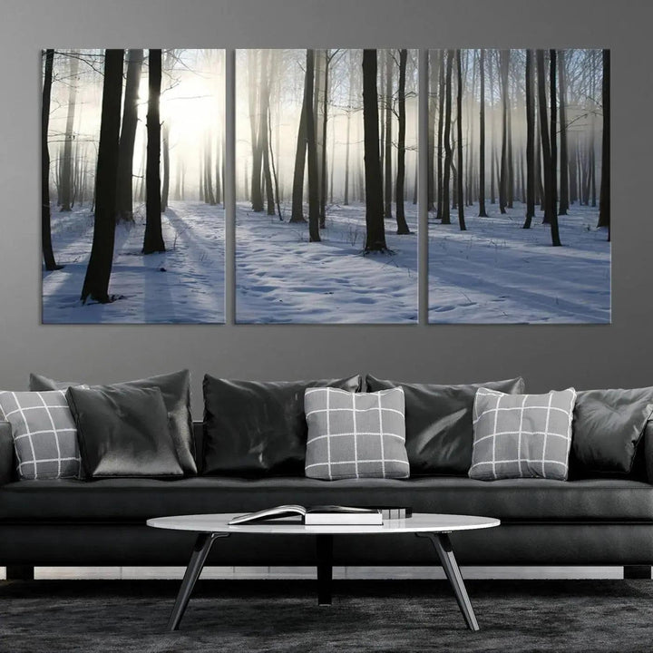 Snowy Forest with Sunshine in Winter Large Wall Art Canvas Print