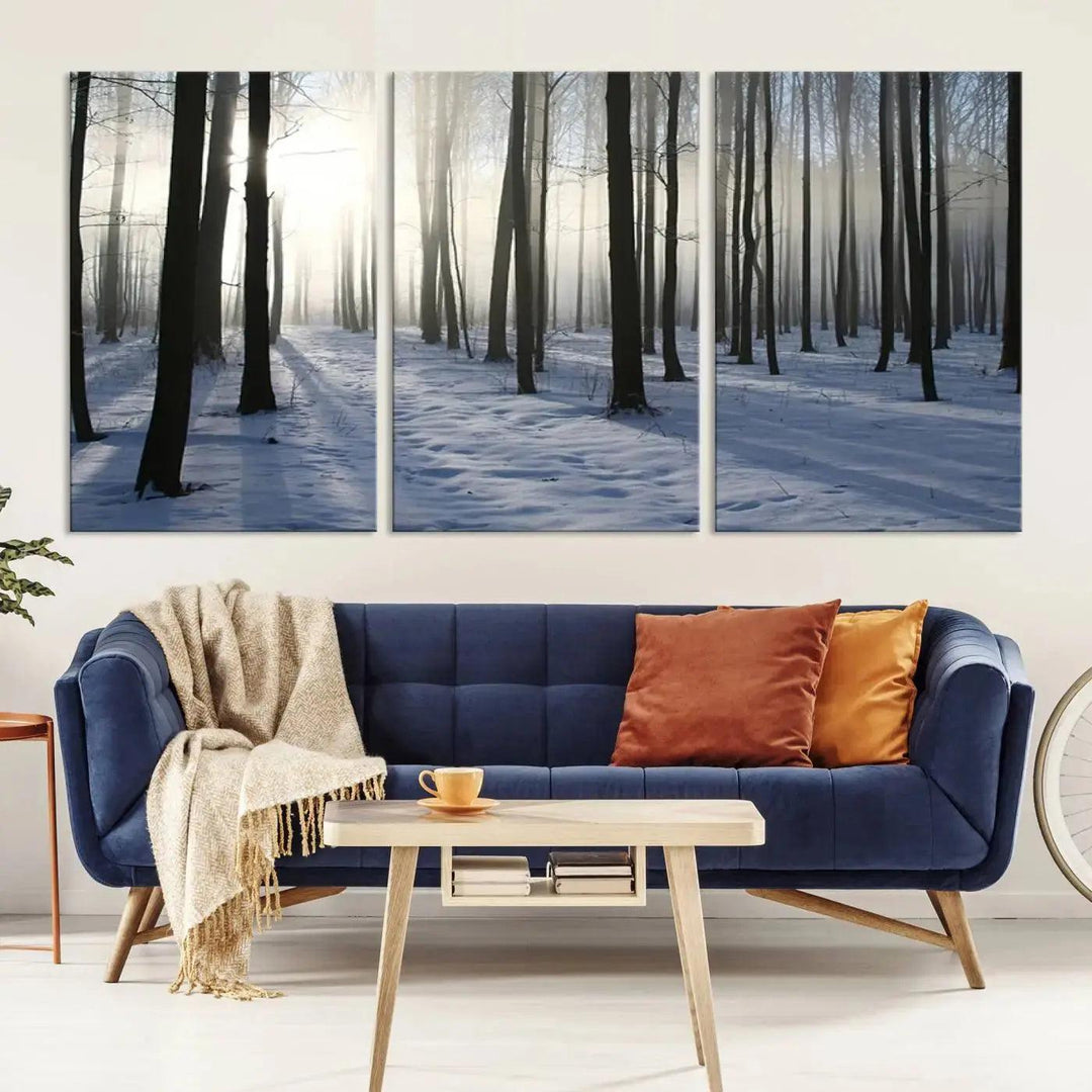 Snowy Forest with Sunshine in Winter Large Wall Art Canvas Print