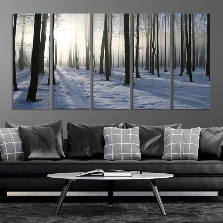 Snowy Forest with Sunshine in Winter Large Wall Art Canvas Print