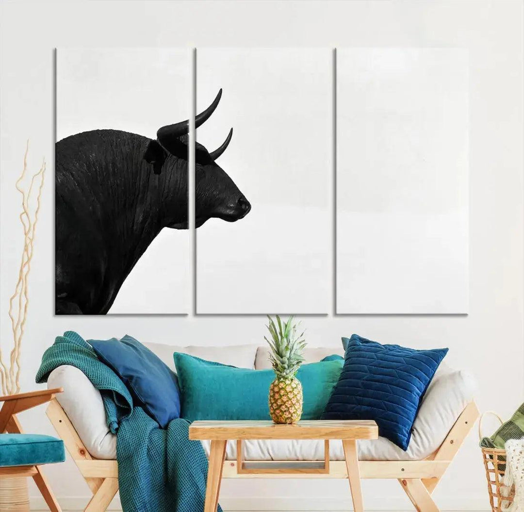 Spanish Bull Wall Art Extra Large Canvas Print Framed Ready to Hang