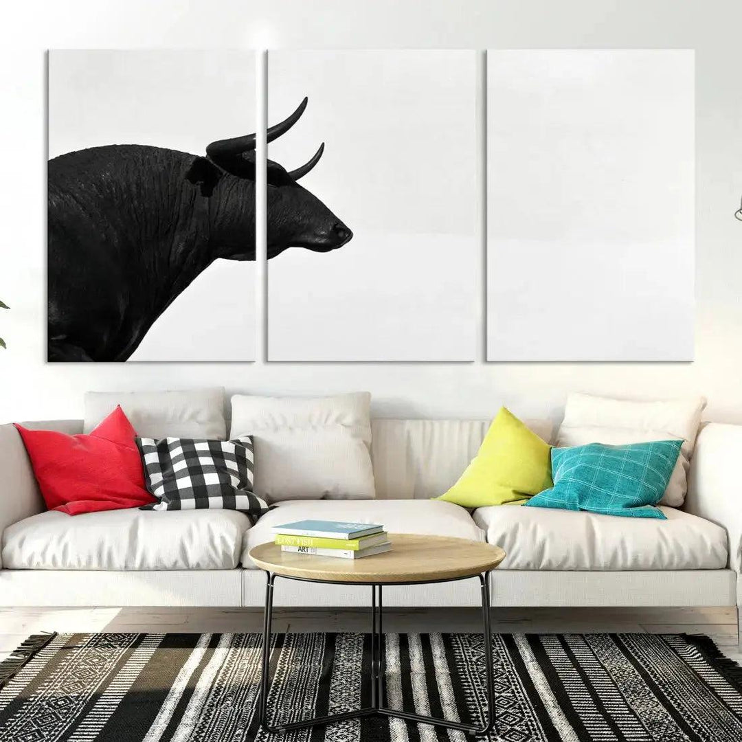 Spanish Bull Wall Art Extra Large Canvas Print Framed Ready to Hang