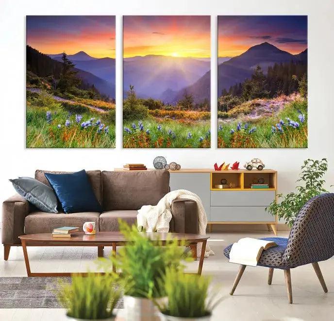 Spring Mountain Landscape Sunrise Nature Picture Giclee Canvas Wall Art Print