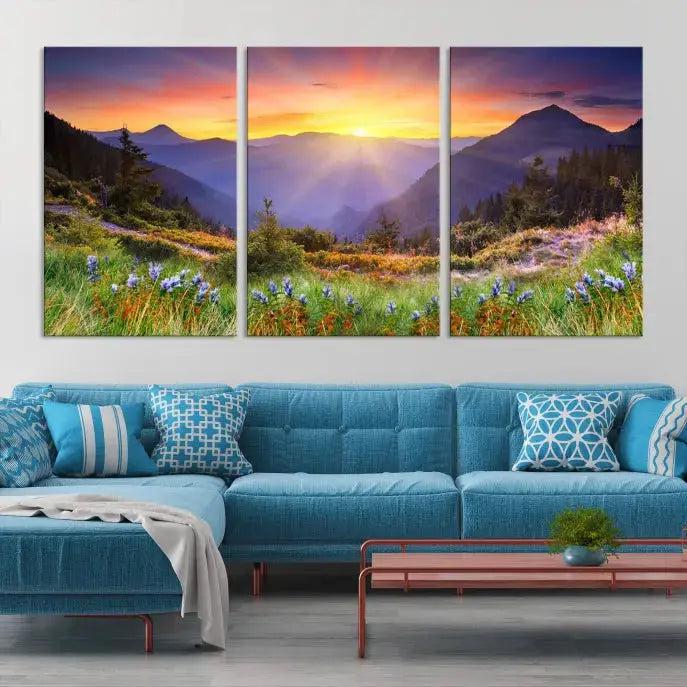 Spring Mountain Landscape Sunrise Nature Picture Giclee Canvas Wall Art Print