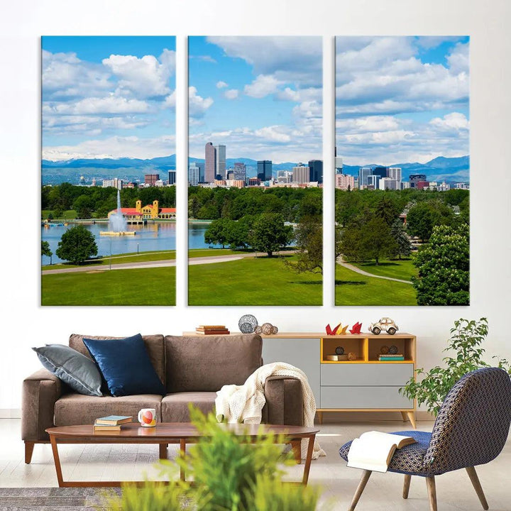 Spring in Denver Cityscape View Large Wall Art Canvas Print