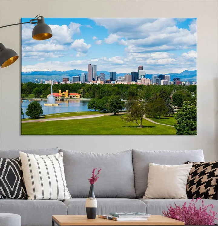 Spring in Denver Cityscape View Large Wall Art Canvas Print