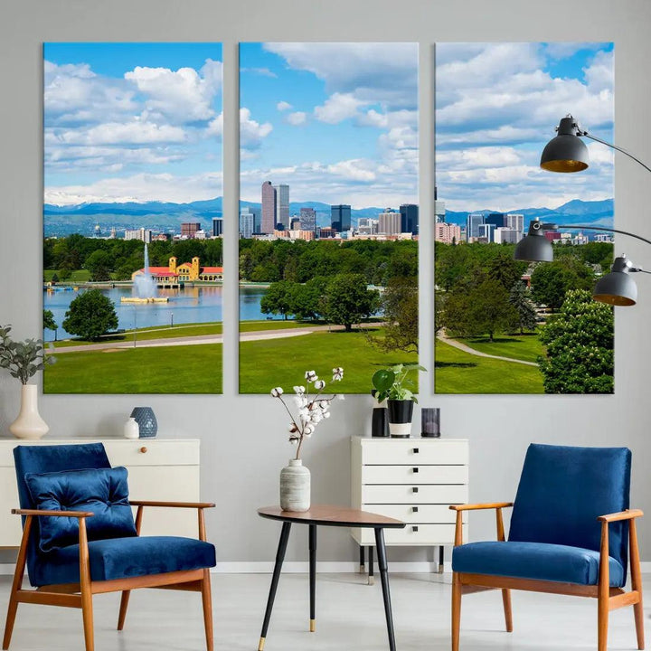 Spring in Denver Cityscape View Large Wall Art Canvas Print