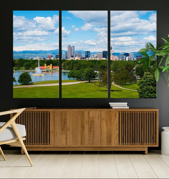 Spring in Denver Cityscape View Large Wall Art Canvas Print