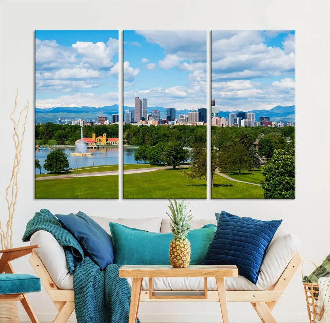 Spring in Denver Cityscape View Large Wall Art Canvas Print