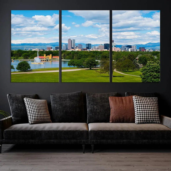 Spring in Denver Cityscape View Large Wall Art Canvas Print