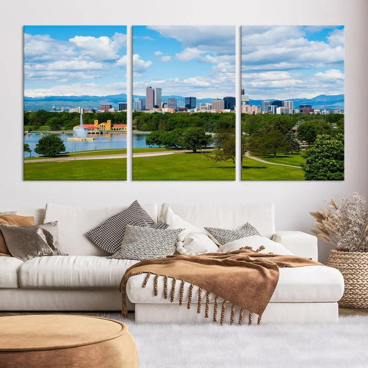 Spring in Denver Cityscape View Large Wall Art Canvas Print