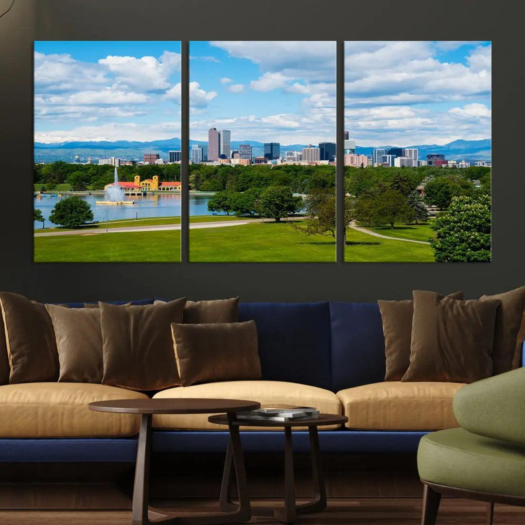 Spring in Denver Cityscape View Large Wall Art Canvas Print