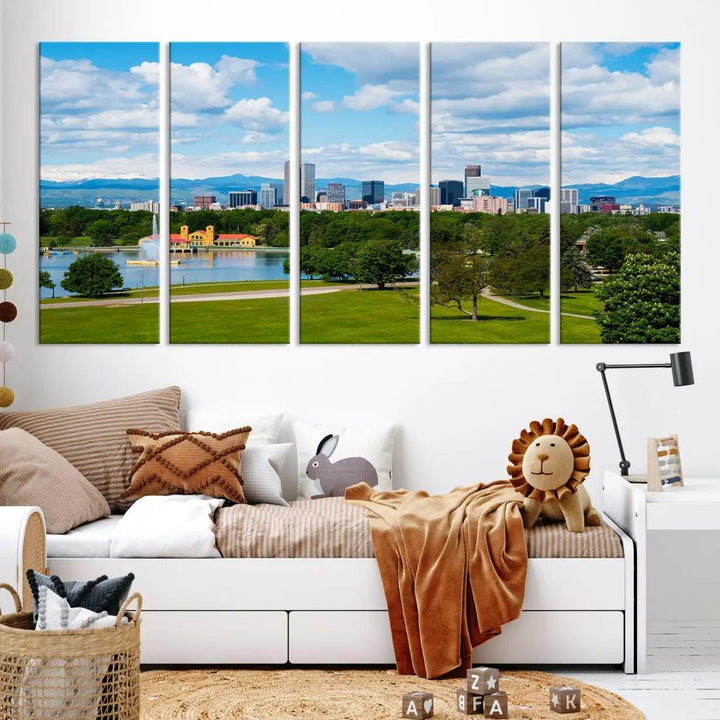 Spring in Denver Cityscape View Large Wall Art Canvas Print