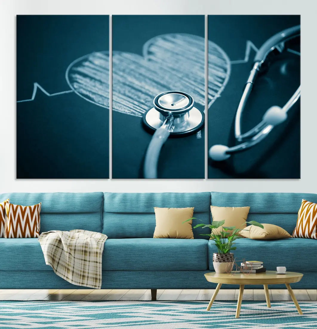 Stethoscope Wall Art Canvas Print Doctor Health Artwork Framed Ready to Hang