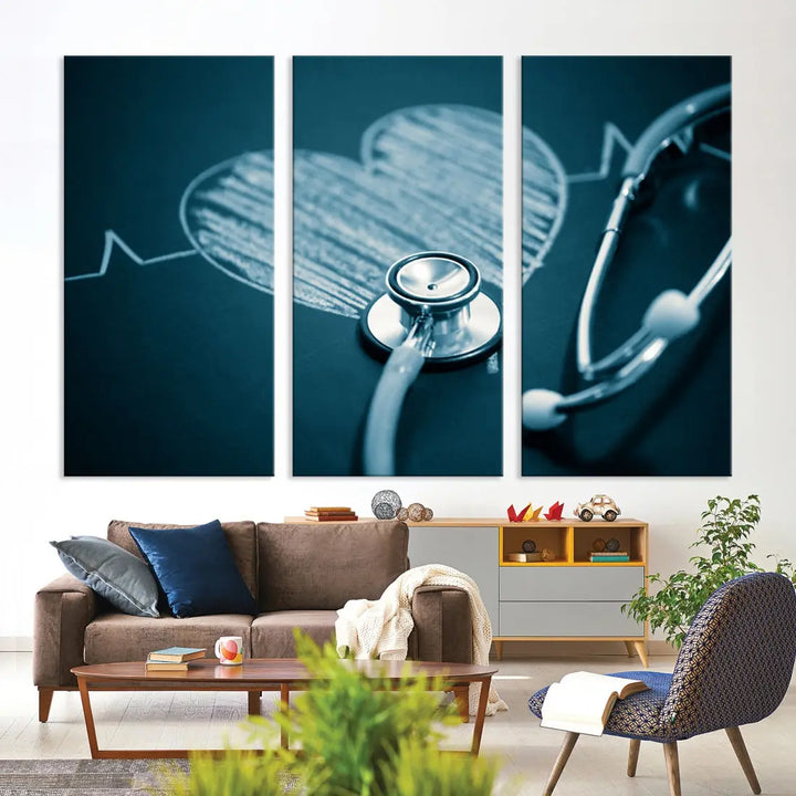 Stethoscope Wall Art Canvas Print Doctor Health Artwork Framed Ready to Hang