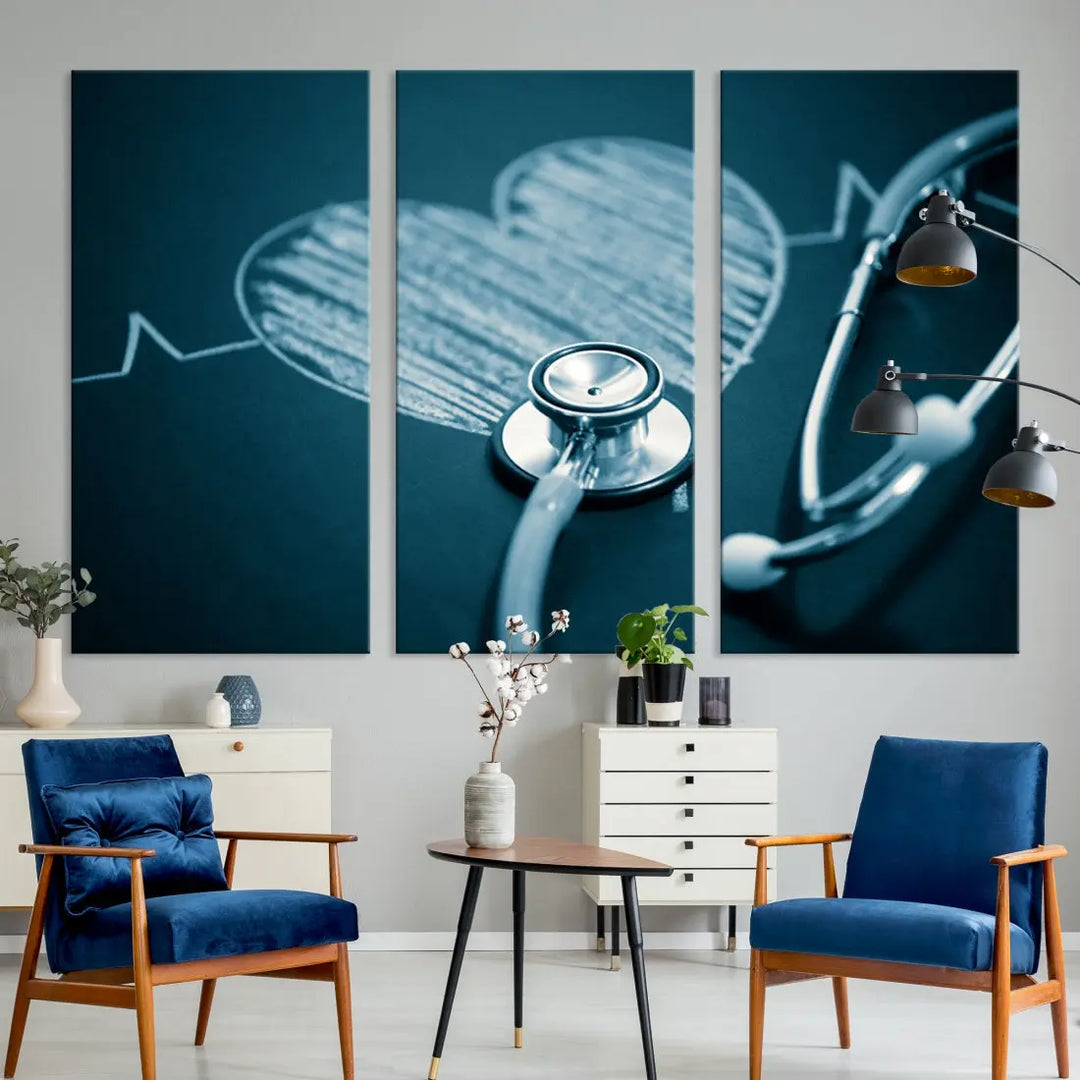 Stethoscope Wall Art Canvas Print Doctor Health Artwork Framed Ready to Hang