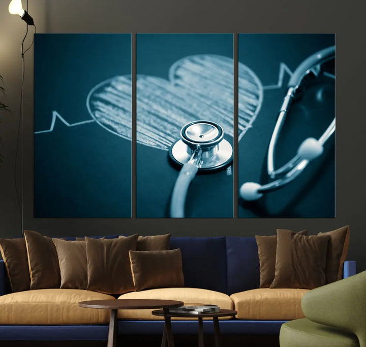 Stethoscope Wall Art Canvas Print Doctor Health Artwork Framed Ready to Hang