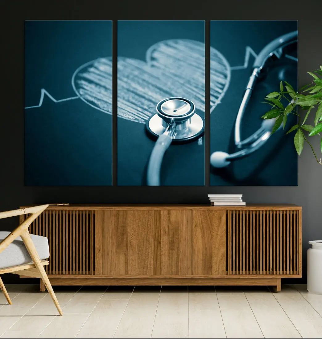 Stethoscope Wall Art Canvas Print Doctor Health Artwork Framed Ready to Hang