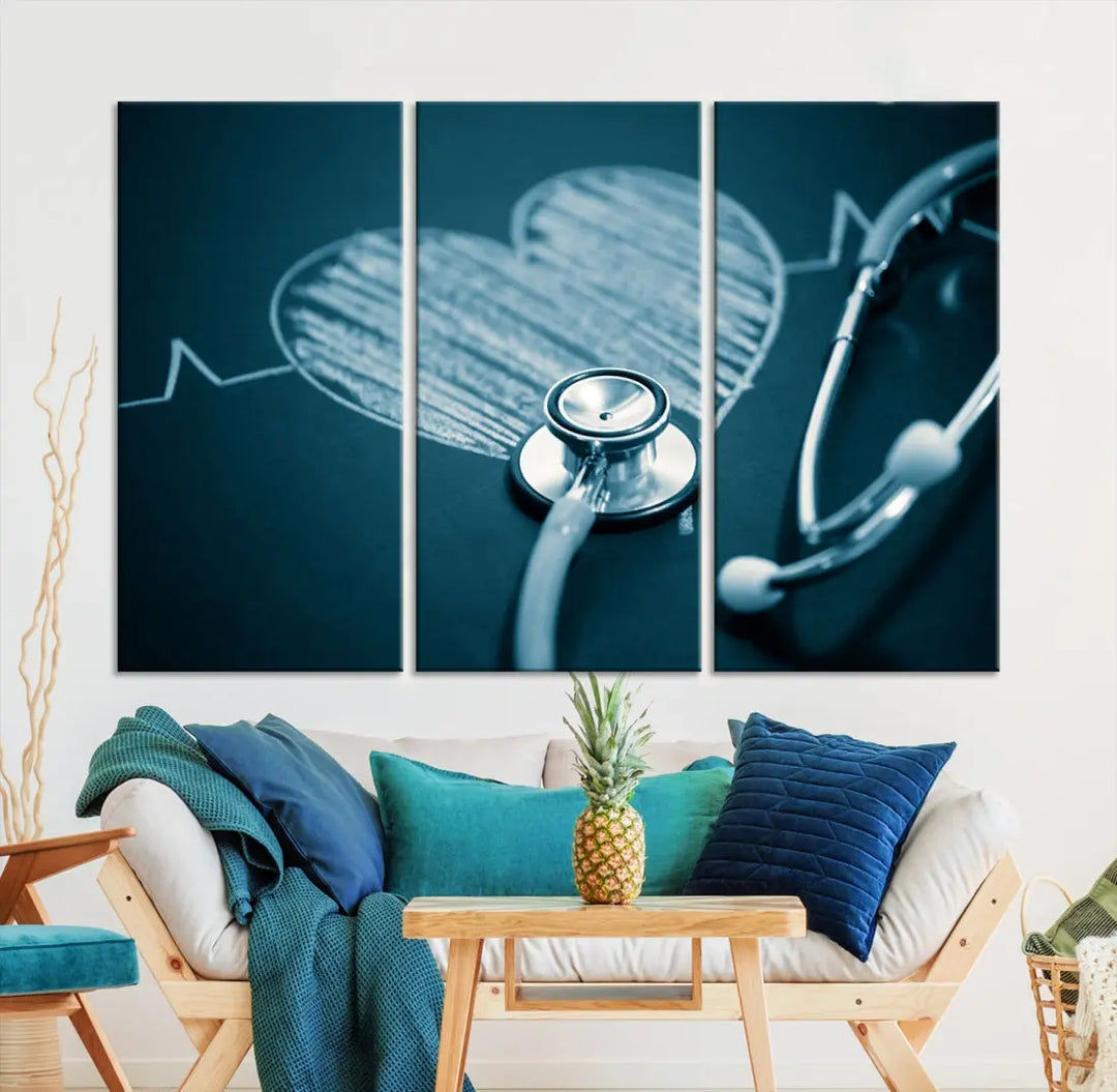 Stethoscope Wall Art Canvas Print Doctor Health Artwork Framed Ready to Hang