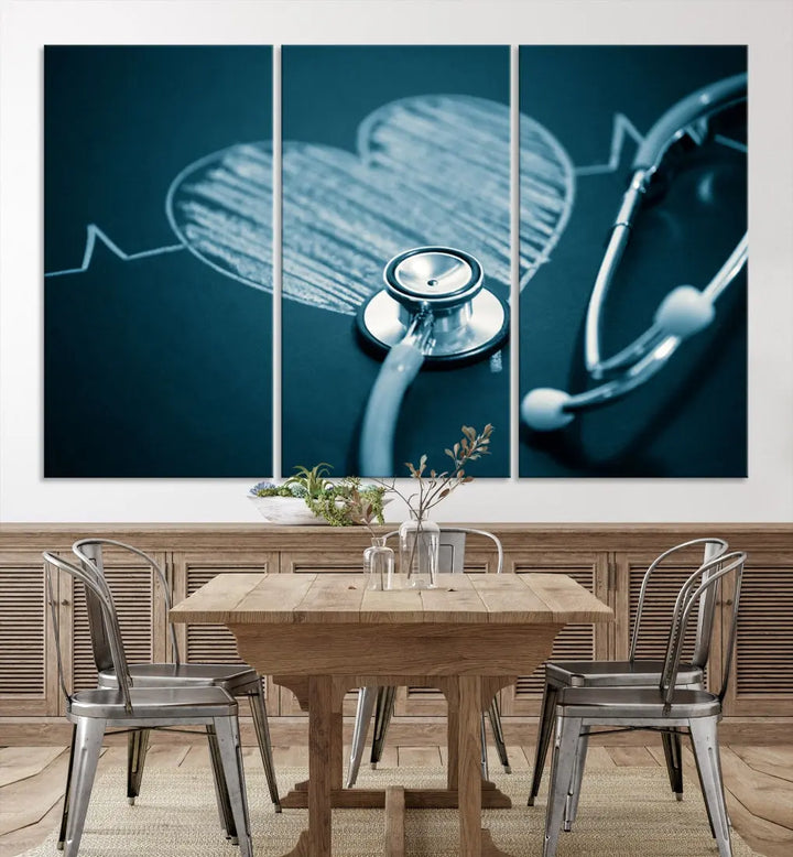 Stethoscope Wall Art Canvas Print Doctor Health Artwork Framed Ready to Hang