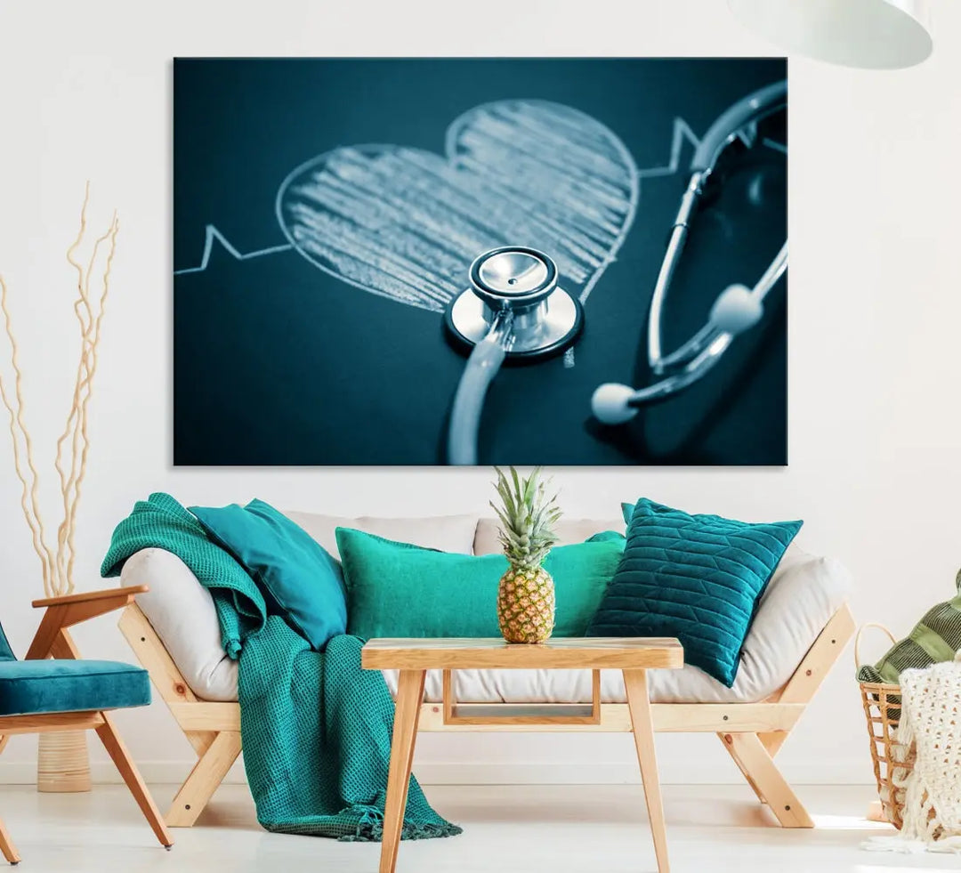 Stethoscope Wall Art Canvas Print Doctor Health Artwork Framed Ready to Hang