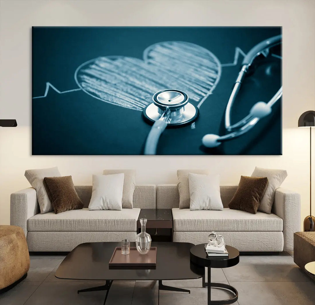 Stethoscope Wall Art Canvas Print Doctor Health Artwork Framed Ready to Hang