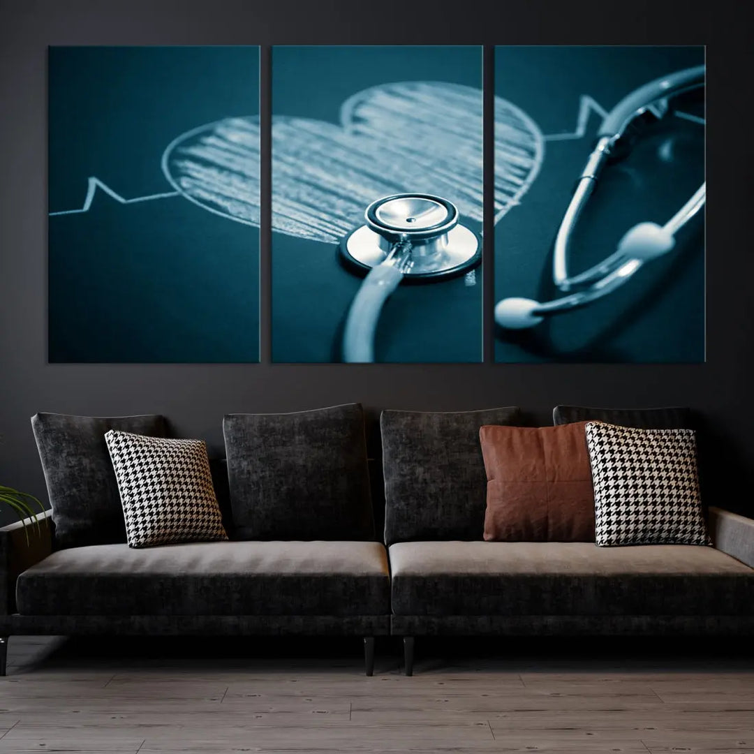 Stethoscope Wall Art Canvas Print Doctor Health Artwork Framed Ready to Hang