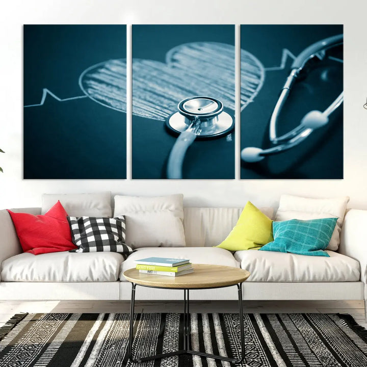 Stethoscope Wall Art Canvas Print Doctor Health Artwork Framed Ready to Hang