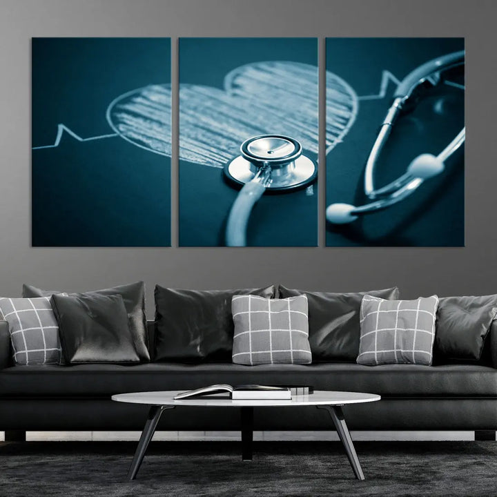 Stethoscope Wall Art Canvas Print Doctor Health Artwork Framed Ready to Hang