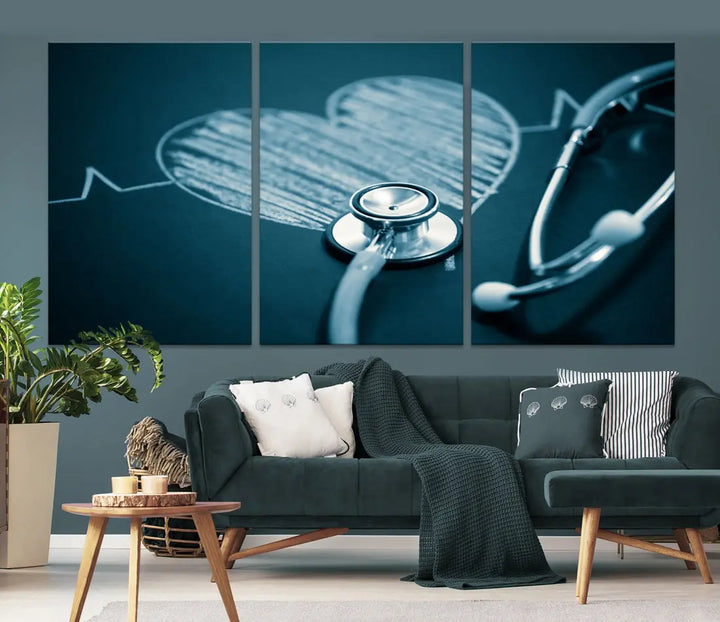 Stethoscope Wall Art Canvas Print Doctor Health Artwork Framed Ready to Hang