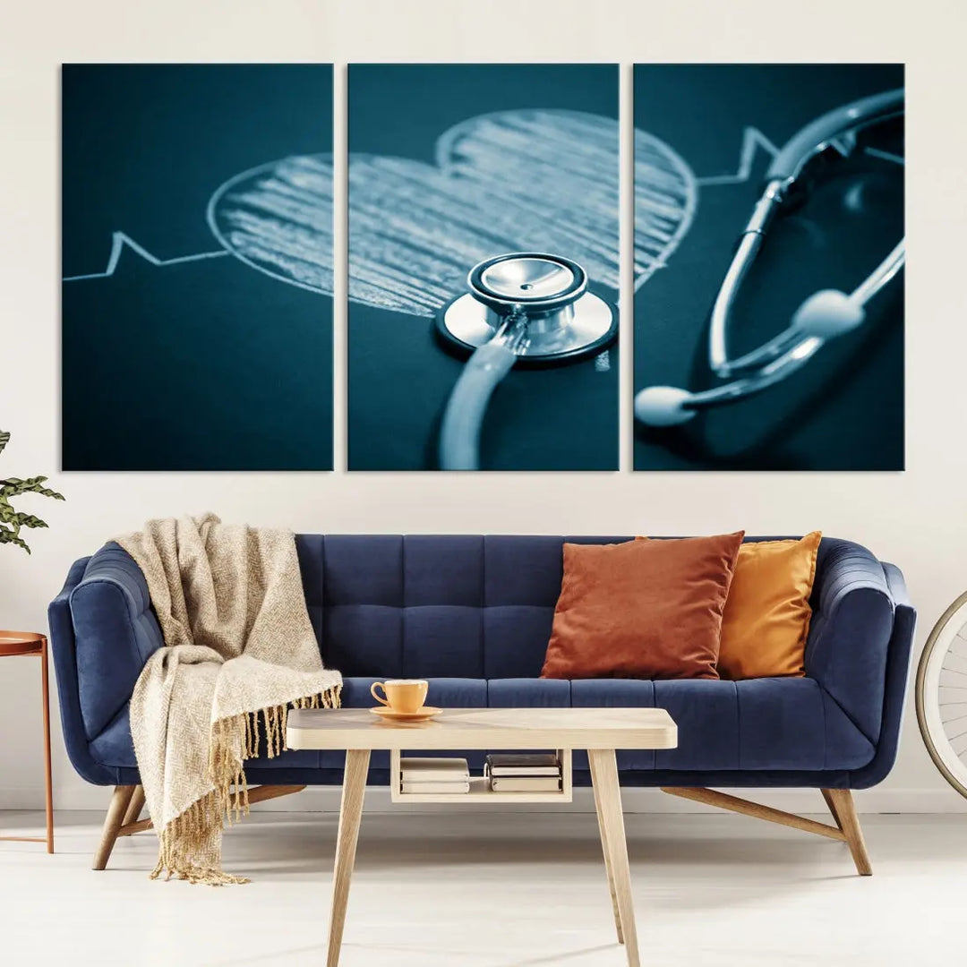 Stethoscope Wall Art Canvas Print Doctor Health Artwork Framed Ready to Hang