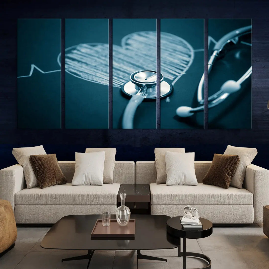 Stethoscope Wall Art Canvas Print Doctor Health Artwork Framed Ready to Hang