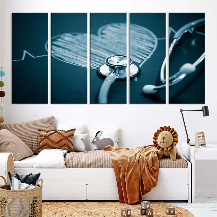 Stethoscope Wall Art Canvas Print Doctor Health Artwork Framed Ready to Hang