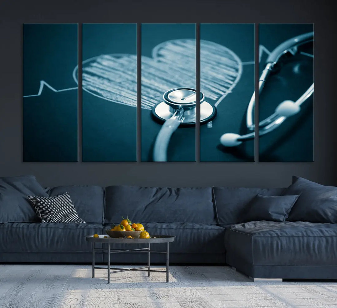 Stethoscope Wall Art Canvas Print Doctor Health Artwork Framed Ready to Hang