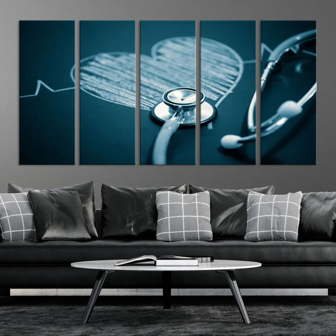 Stethoscope Wall Art Canvas Print Doctor Health Artwork Framed Ready to Hang