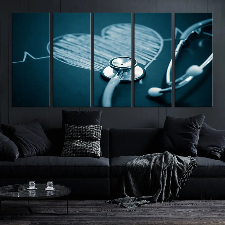 Stethoscope Wall Art Canvas Print Doctor Health Artwork Framed Ready to Hang