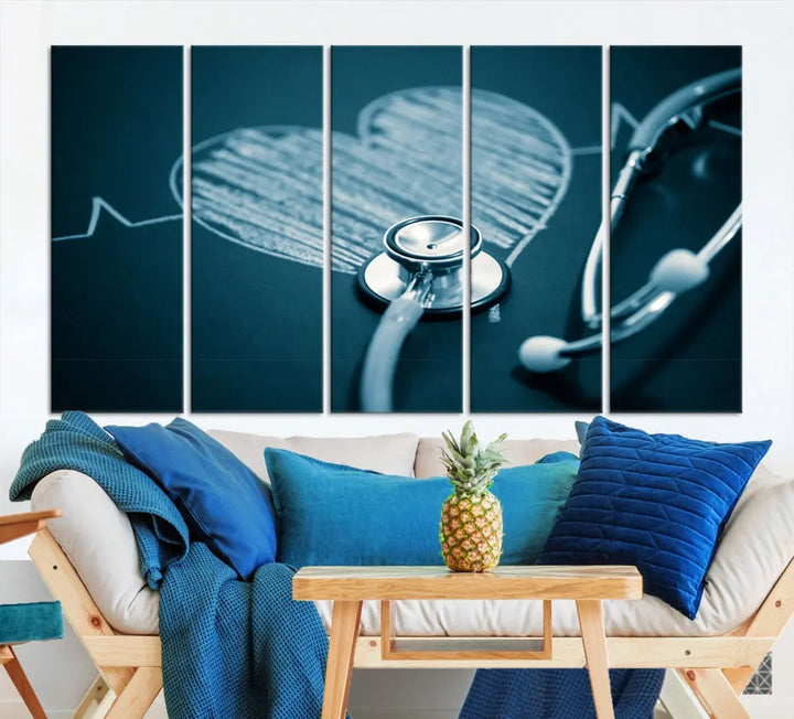 Stethoscope Wall Art Canvas Print Doctor Health Artwork Framed Ready to Hang