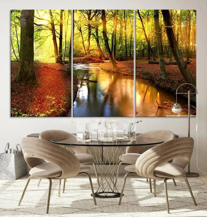 Stream inside Red and Green Colored Forest in Spring Large Wall Art Landscape Canvas Print