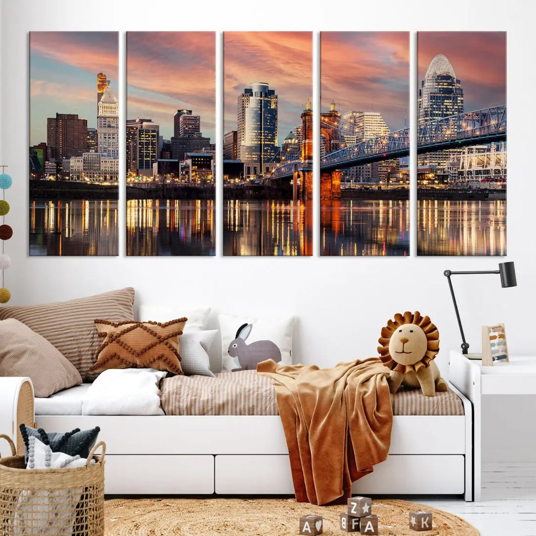 Stunning Cincinnati Bridge Photo Canvas Wall Art Cityscape Print Framed