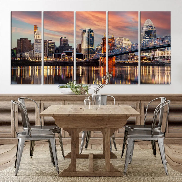 Stunning Cincinnati Bridge Photo Canvas Wall Art Cityscape Print Framed