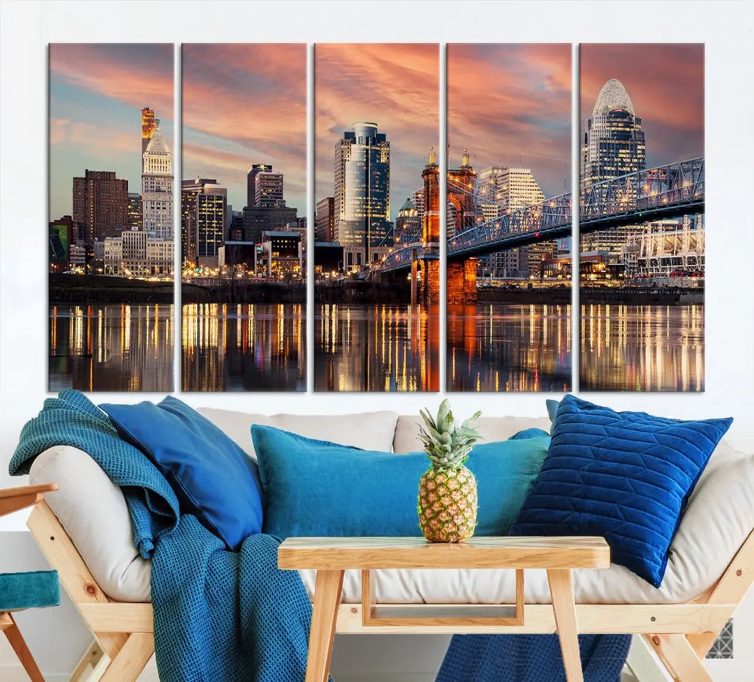 Stunning Cincinnati Bridge Photo Canvas Wall Art Cityscape Print Framed