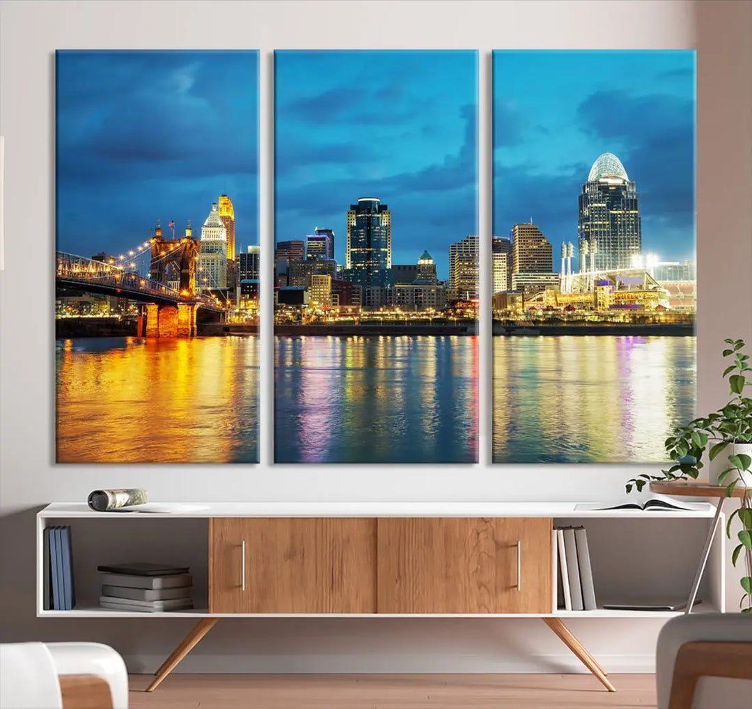 Stunning Cincinnati Cityscape Print Night Skyline Wall Art Canvas Wall Decor