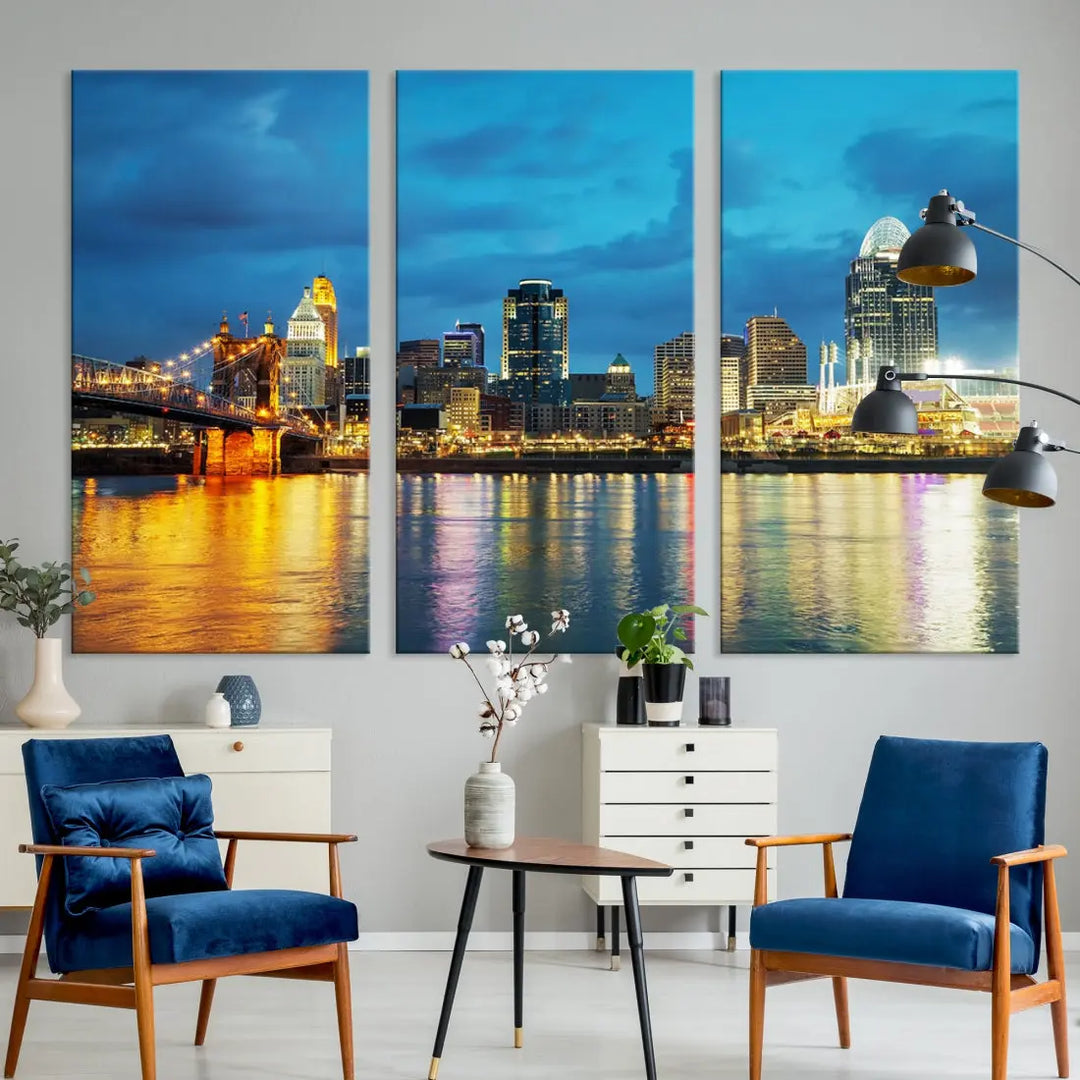 Stunning Cincinnati Cityscape Print Night Skyline Wall Art Canvas Wall Decor