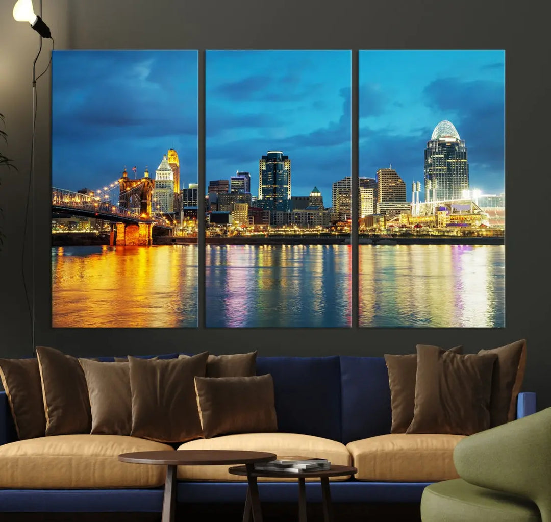 Stunning Cincinnati Cityscape Print Night Skyline Wall Art Canvas Wall Decor