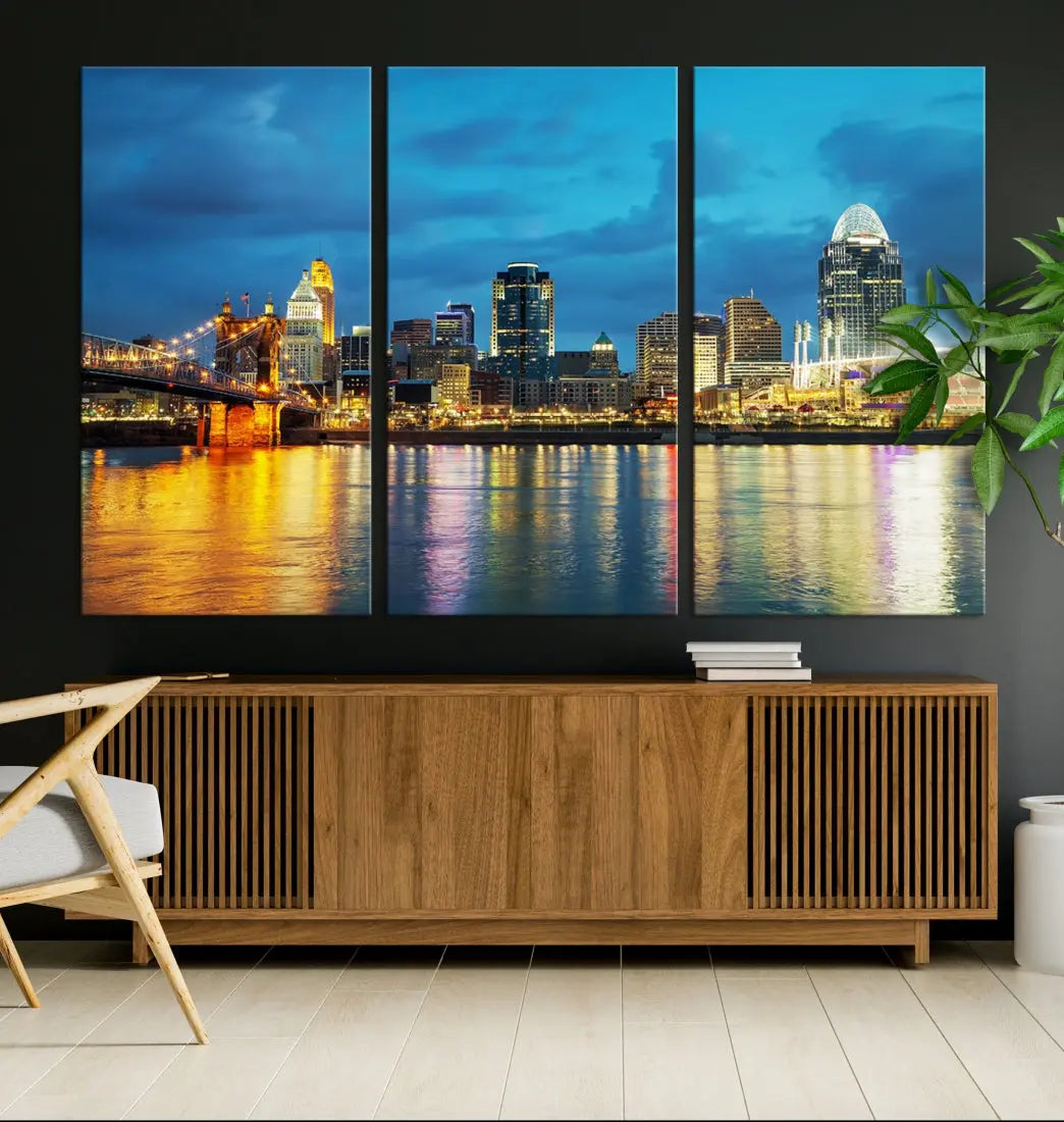 Stunning Cincinnati Cityscape Print Night Skyline Wall Art Canvas Wall Decor